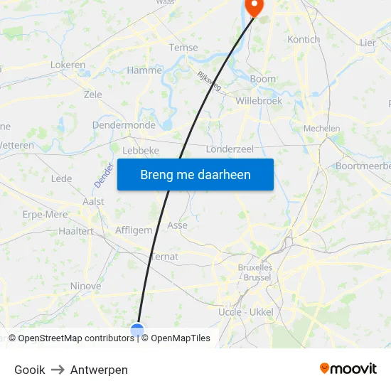 Gooik to Antwerpen map