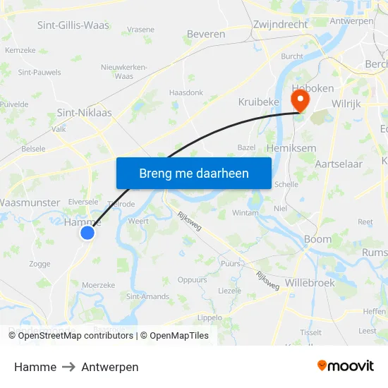 Hamme to Antwerpen map