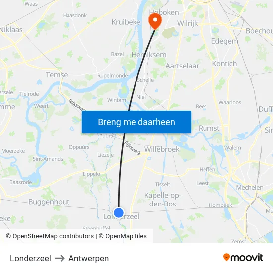 Londerzeel to Antwerpen map