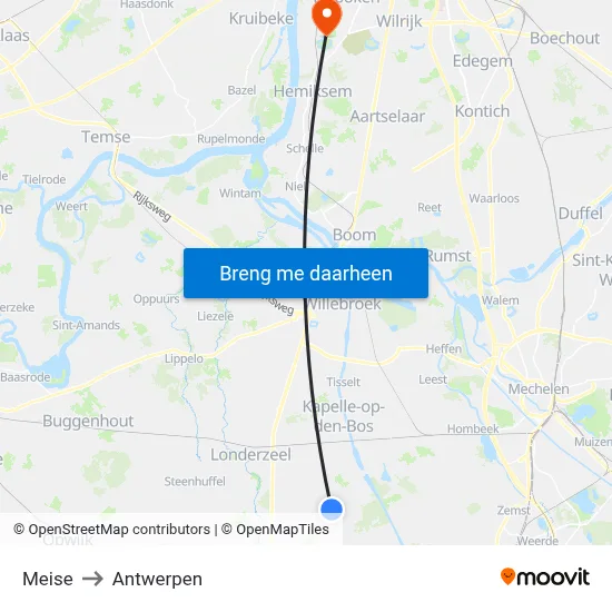 Meise to Antwerpen map