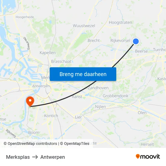 Merksplas to Antwerpen map