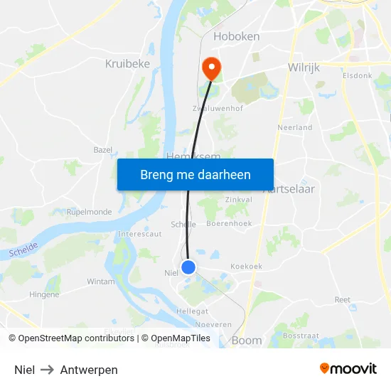 Niel to Antwerpen map