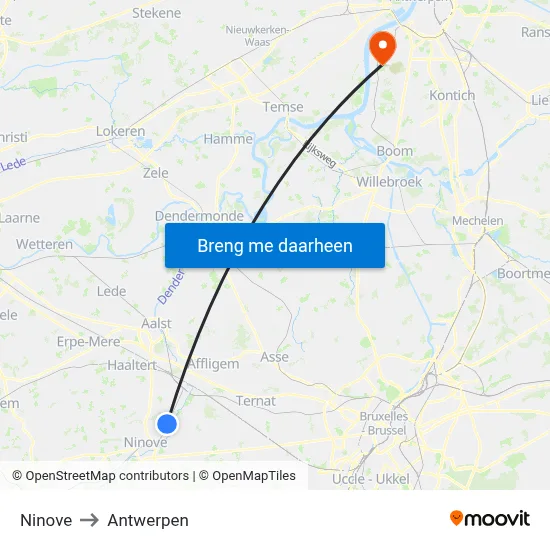 Ninove to Antwerpen map