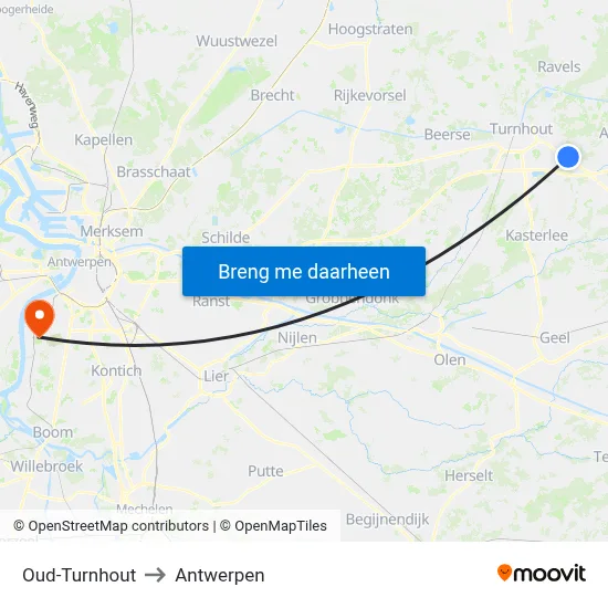 Oud-Turnhout to Antwerpen map