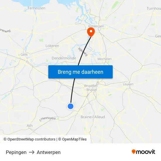 Pepingen to Antwerpen map
