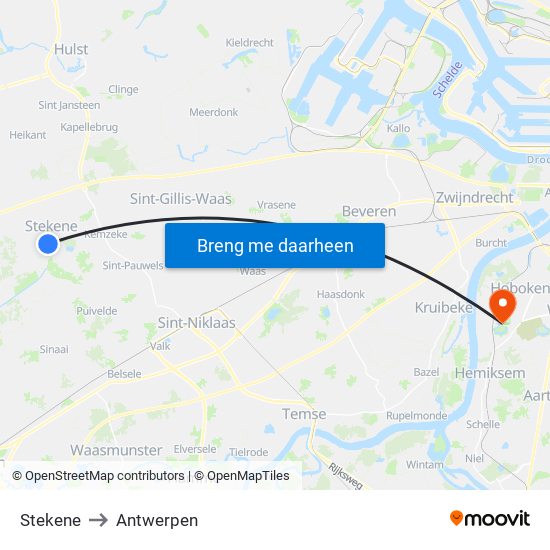 Stekene to Antwerpen map