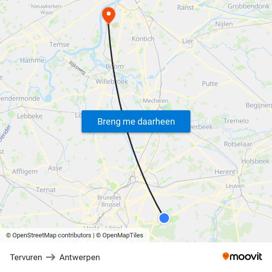 Tervuren to Antwerpen map