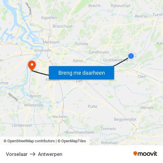 Vorselaar to Antwerpen map