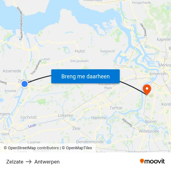 Zelzate to Antwerpen map