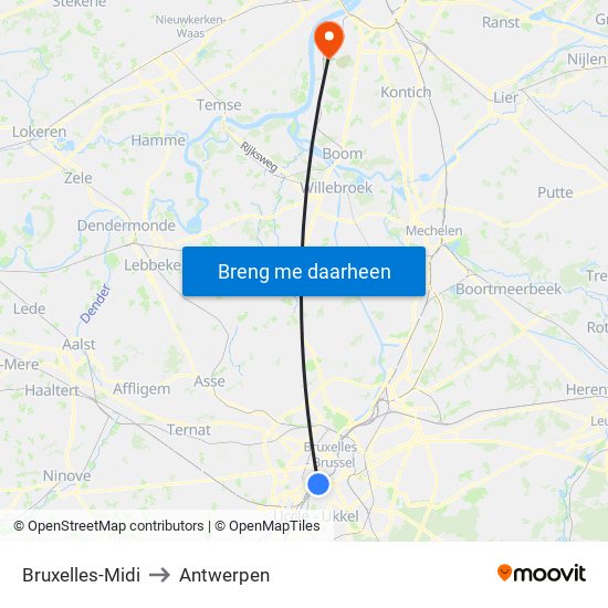 Bruxelles-Midi to Antwerpen map