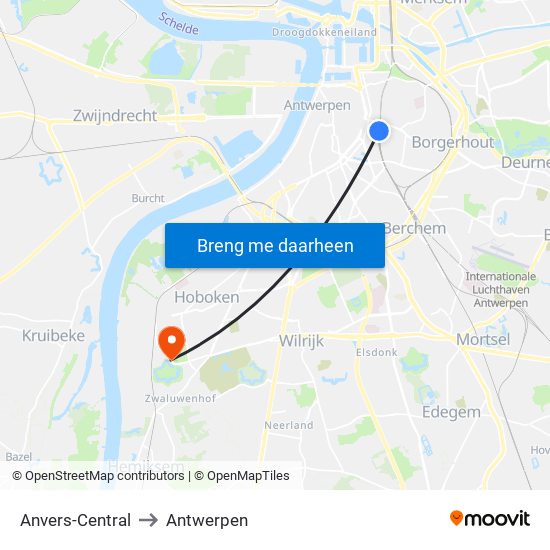 Anvers-Central to Antwerpen map