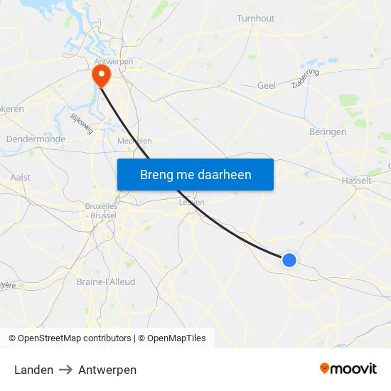 Landen to Antwerpen map