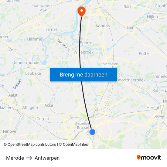 Merode to Antwerpen map