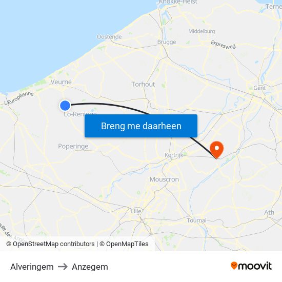 Alveringem to Anzegem map