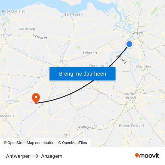 Antwerpen to Anzegem map