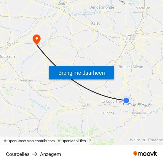 Courcelles to Anzegem map