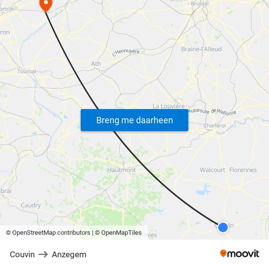 Couvin to Anzegem map