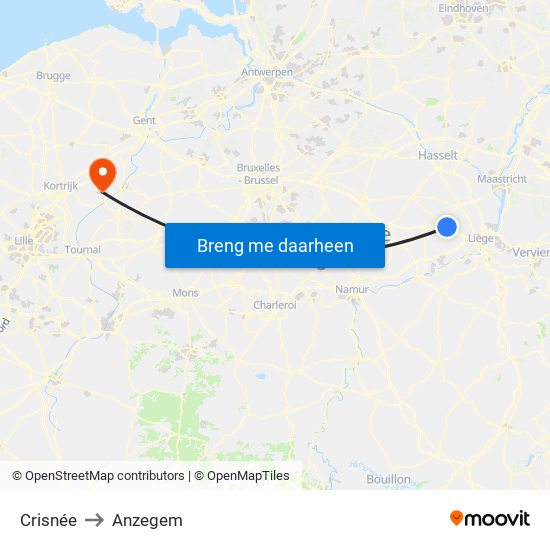 Crisnée to Anzegem map