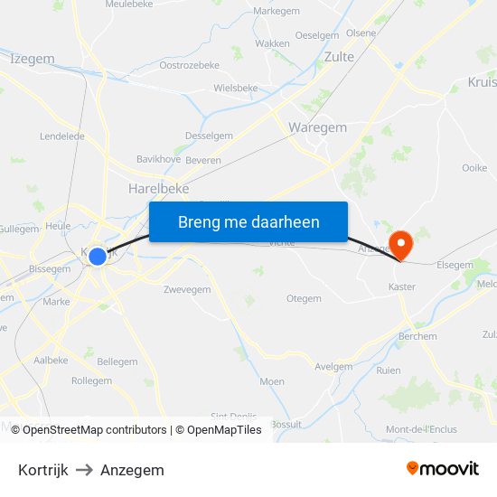 Kortrijk to Anzegem map