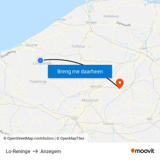 Lo-Reninge to Anzegem map