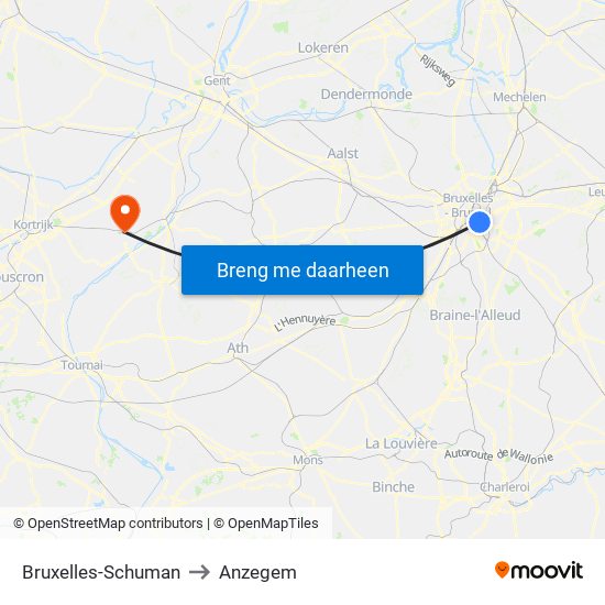 Bruxelles-Schuman to Anzegem map