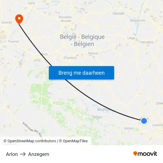Arlon to Anzegem map