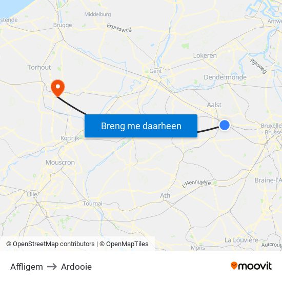 Affligem to Ardooie map