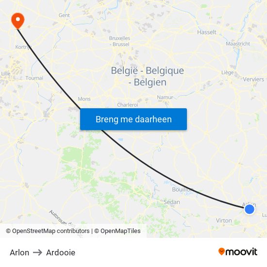 Arlon to Ardooie map