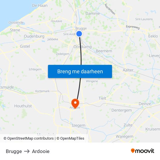 Brugge to Ardooie map