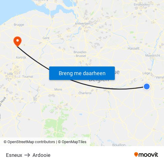 Esneux to Ardooie map