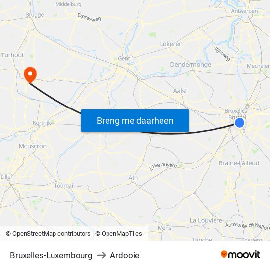 Bruxelles-Luxembourg to Ardooie map