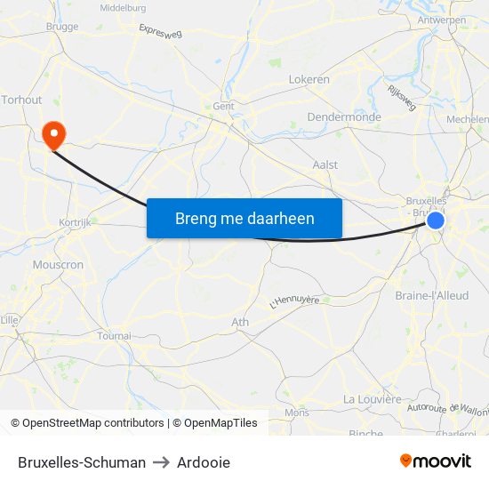 Bruxelles-Schuman to Ardooie map