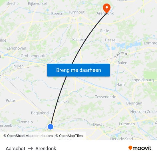 Aarschot to Arendonk map
