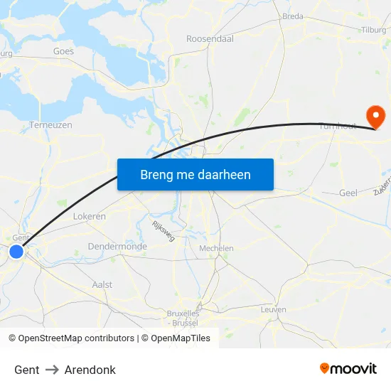 Gent to Arendonk map