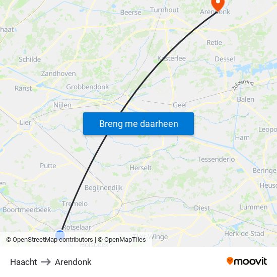 Haacht to Arendonk map