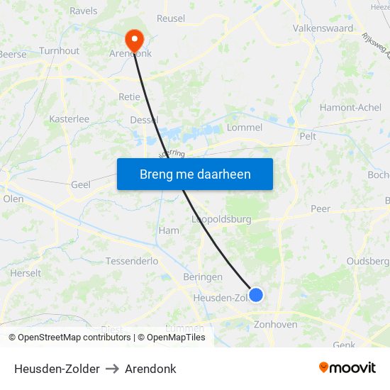 Heusden-Zolder to Arendonk map