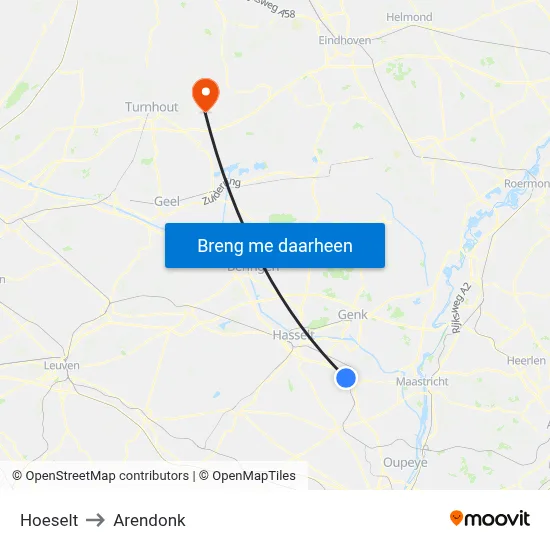 Hoeselt to Arendonk map