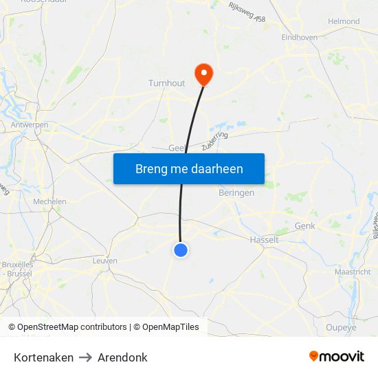 Kortenaken to Arendonk map