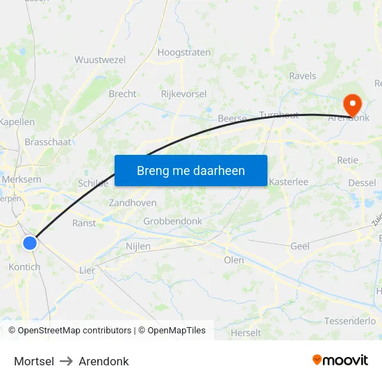 Mortsel to Arendonk map