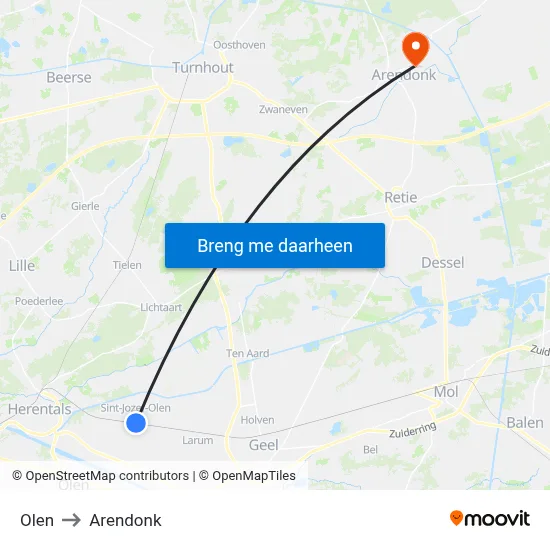 Olen to Arendonk map