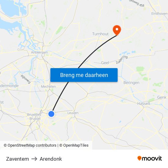 Zaventem to Arendonk map