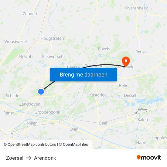Zoersel to Arendonk map