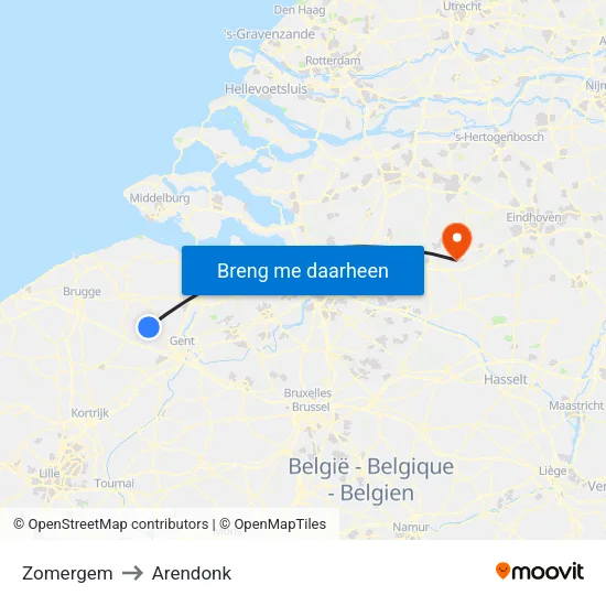 Zomergem to Arendonk map