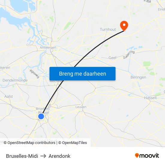 Bruxelles-Midi to Arendonk map