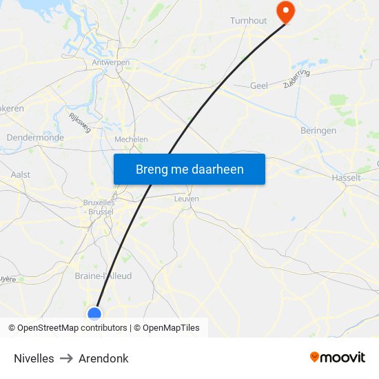 Nivelles to Arendonk map