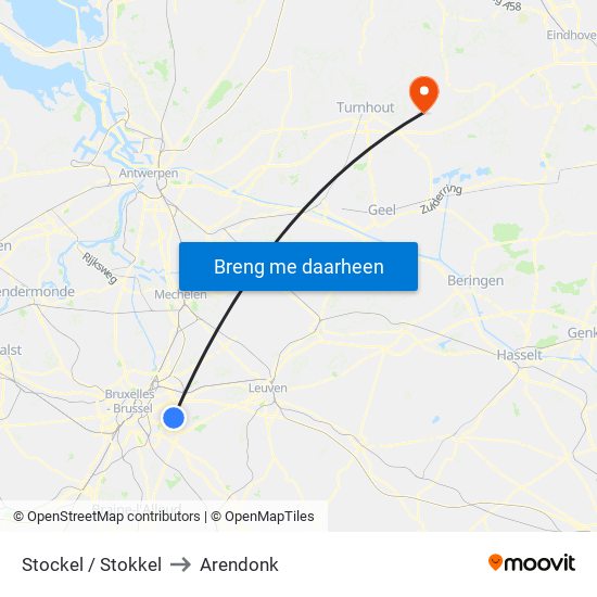 Stockel / Stokkel to Arendonk map