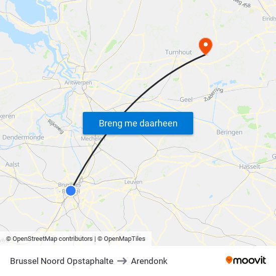 Brussel Noord Opstaphalte to Arendonk map