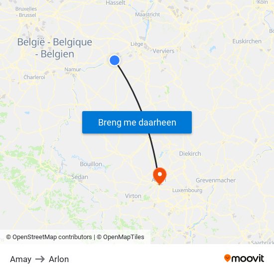 Amay to Arlon map