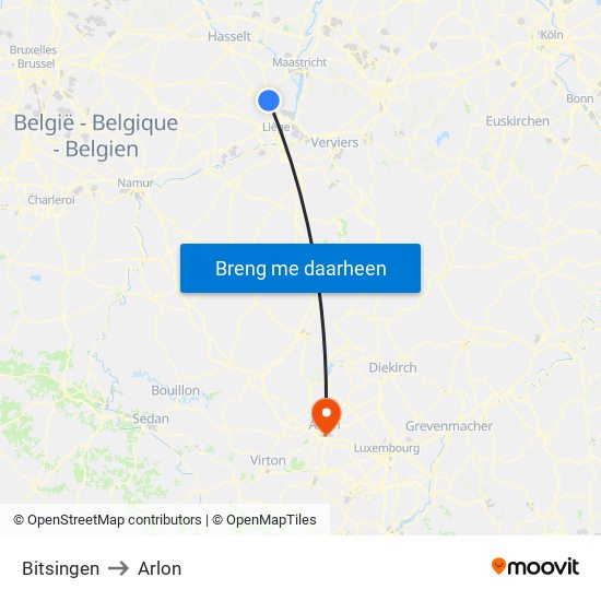 Bitsingen to Arlon map