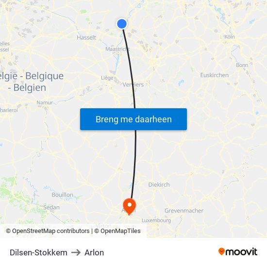 Dilsen-Stokkem to Arlon map